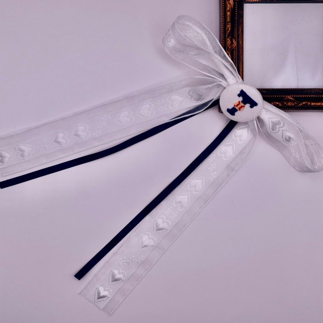 【オーダー可能】イニシャル　くるみボタンのヘアリボン　プロ野球　クロスステッチ刺繍 | 3枚目